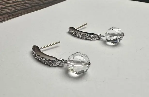 Swavorski Swarovski Crystal Bead Silver Tone Pierced Earrings (Swan Signed)