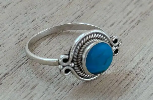 NEW 925 Sterling Silver Ladies Circle Cut Turquoise Ring Western Jewellery Blue