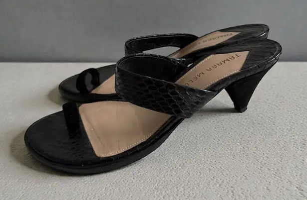 TAMARA MELLON Black Leather Kitten Heel Sandals Heels Size 37.5 / US 7.5