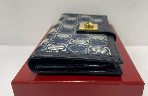 Salvatore Ferragamo Gancini Bifold Long Wallet Navy Canvas/Leather - Preowned