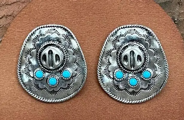 Cowboy Hat Stud Earrings with Faux Turquoise Silver