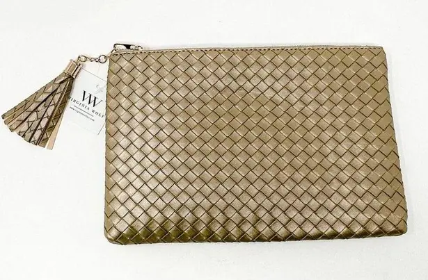 Virginia Wolf Mimi Gold Criss Cross Weave Clutch, NWT, MSRP $88