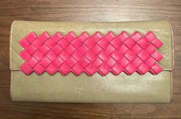 Bottega Veneta Taupe & Pink Long Wallet