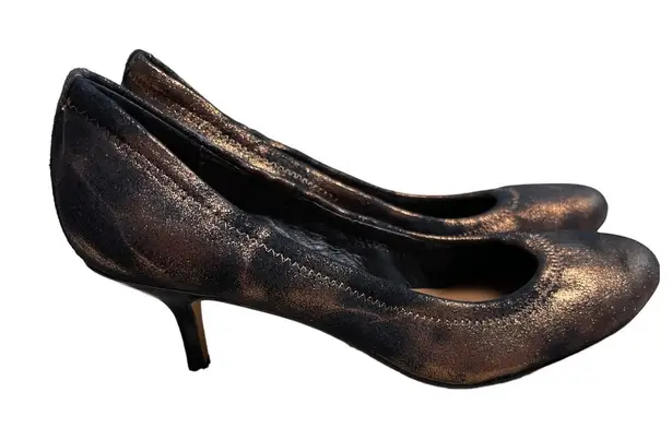 Donald J Pliner Black Bronze Dusted Metallic Kitten Heels Size 7.5 Narrow Gold