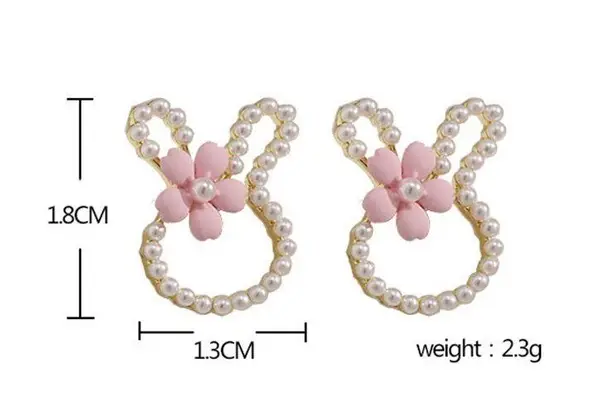 Bunny Pearl Flower Cute Stud Earrings Multi