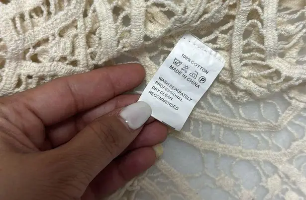 Gatsby Art Deco Style Bohemian Ivory Crochet Blouse Sz One Size Minimalist Tan