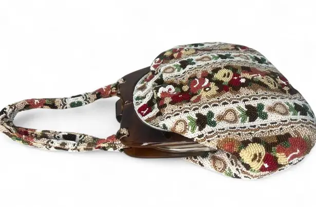 Vintage Antique 1930's Artisan Hand Beaded Top Handle Purse Bag Bakelite Clasp