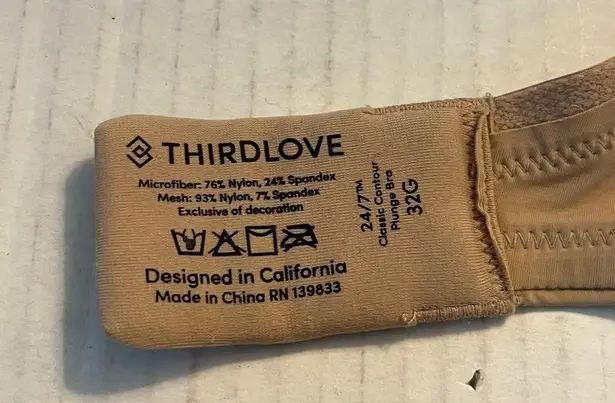 Third Love Bra 24/7 Classic Contour Plunge Bra Classic Taupe Sz 32G /32DDDD EUC