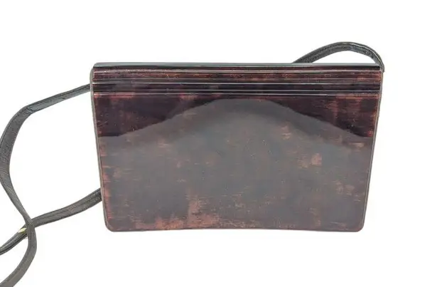 American Vintage Vintage Ipes New Line Lucite and Leather Tortoise Look Accordion Bag Brown