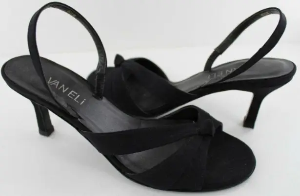 Van Eli Laban Black Fabric Open Toe Slingback Heel Size 6