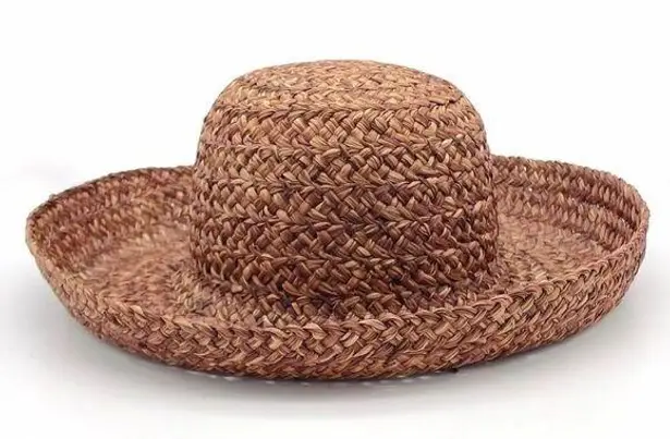 Vintage Bass Woven Braided Raffia Straw Sun Hat Dark Brown Y2K 90s Blossom OS