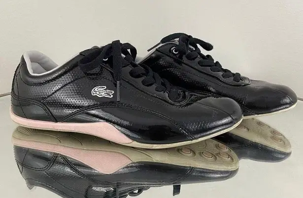 Lacoste Y2K Black Pink Shiny Patent Leather Shua 2 Casual Bowler Track Sneakers