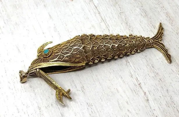 Antique Koi fish pendant, Art Deco 1930s Gold