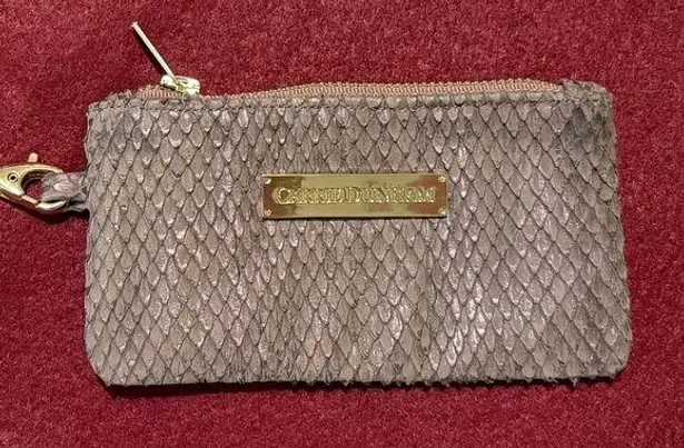 Carrie Dunham Leather Python Metallic Taupe Wristlet Zipper Closure