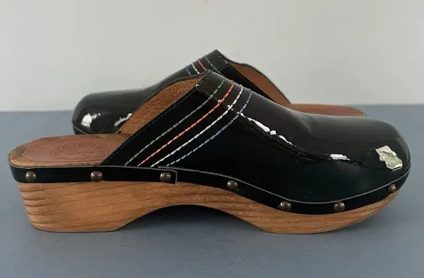 Penelope Chilvers Patent Leather Dark Green Stitched Clogs Size 6