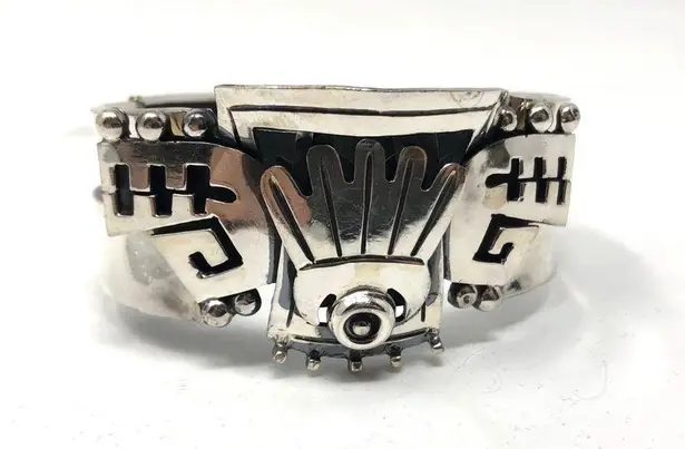 Sterling Silver TAXCO Aztec cuff bracelet, 62g