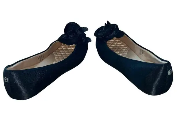 NWOT Birdies The Finch Rare Black Satin Flats with Floral Toe Decoration
