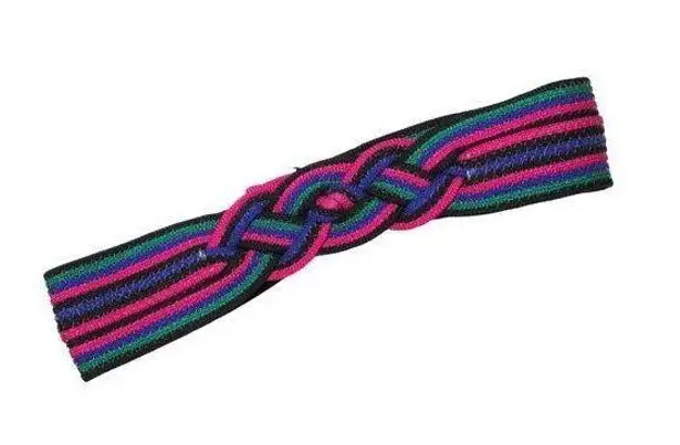 1990s Vintage Woven Braided Colorful Belt Pink Purple Green Black
