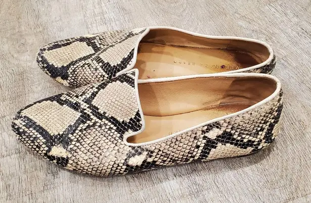 Veronica Beard Beige and Black Snake Print Leather Loafers