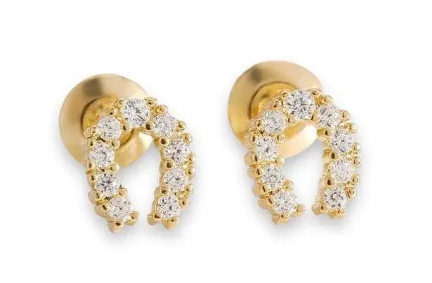 CZ Tiny Horseshoe Stud Earrings for Women Daily Simple Style Gold
