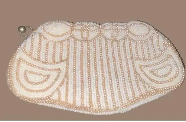 Talon Beaded Evening Clutch Vintage Purse With Mirror & Pearl Closure White