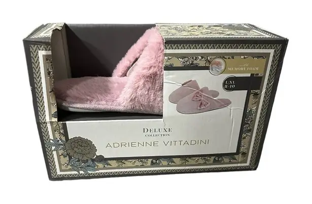 Adrienne Vittadini Deluxe Pink Fluffy Memory Foam Slippers Size L/XL 8-10 NEW - Image 1
