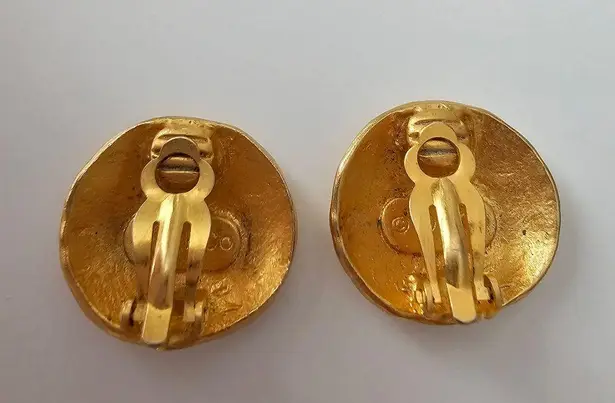 Donna Karan Vintage 1980s DKCo Button Gold Tone Vintage Statement Earrings