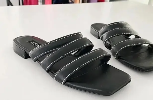 SENSO Hallee Leather Slide Sandals in Ebony Size EU 36 Retail $145