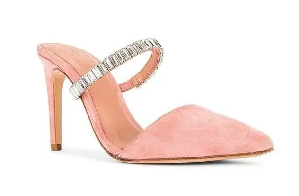 LPA  by REVOLVE Lex Crystal Strap Heel in Blush Pink Suede Sz. 9