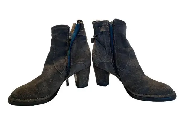 Alberto Fermani Booties 8.5 Leather Suede Almond Toe Block Heel Buckle Brown