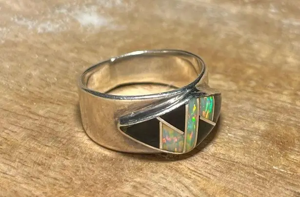Onyx Vintage Inlay Black & Opal 925 Sterling Silver Ring