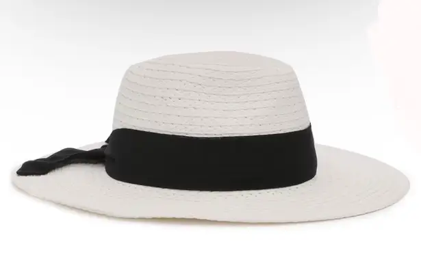 Kelly & Katie Straw Ribbon Panama Hat in White & Black NEW