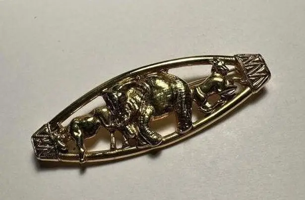 Elephant With Other Animals Gold Tone Brooch Pin
