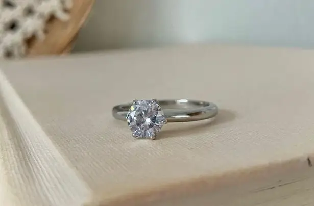 TK316 Solitaire Stainless Steel Ring Vintage “Portia” Diamond Tourmaline Engagement Jewelry Silver