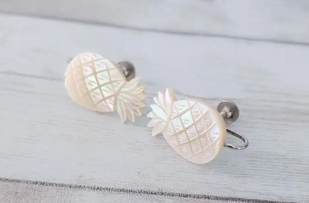 Vintage Screw On Earrings Cream Pineapple with Slight Iridescence