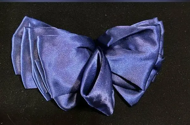 Vintage 90s Navy Blue SATIN EFFECT Big Hair Bow Barrette Clip Oversized