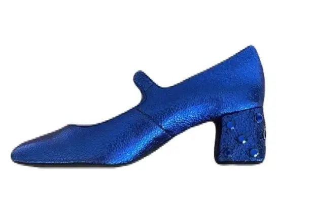 Geox Respira Metallic Blue Mary Jane Block Embellished Jewel Block Heel 37.5 7