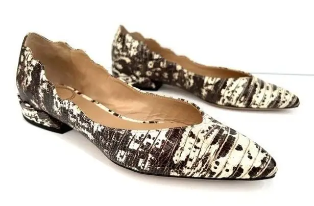 Chloé Laurena Croc Lizard Embossed Animal Scalloped Leather Ballet Flats 35.5