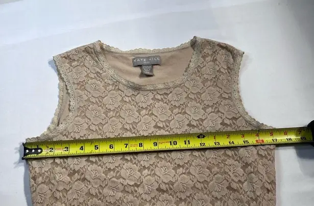Kate Hill Vintage 90's Womens Petite brown tan rose floral lace lined tank Sz M