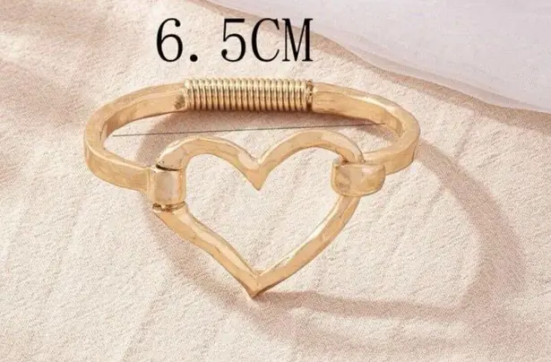 Gold Plated hammered Heart cuff bracelet bangle set rings Stainles Steel jewelry