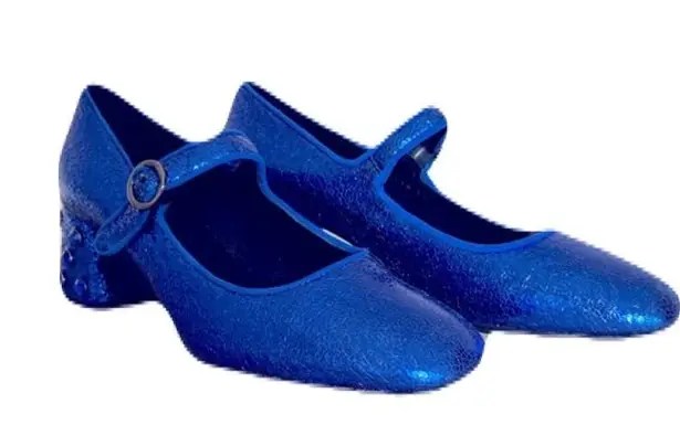 Geox Respira Metallic Blue Mary Jane Block Embellished Jewel Block Heel 37.5 7