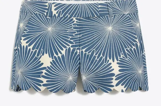 J. Crew Floral Linen Bend Scallop Hem Chino Shorts Blue White Size 0