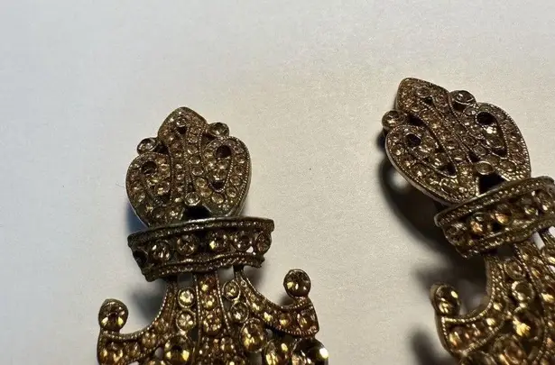 Vintage Signed Tara Rhinestone Dangle Clip On Earrings Missing Rhinestones