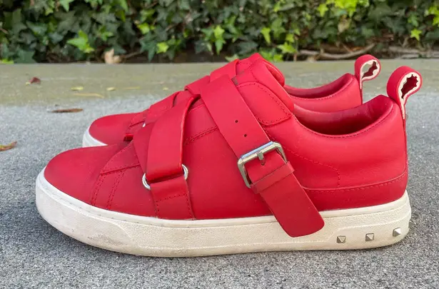 Valentino Garavani V-Punk red leather belted low-top sneakers size IT 37 US 7