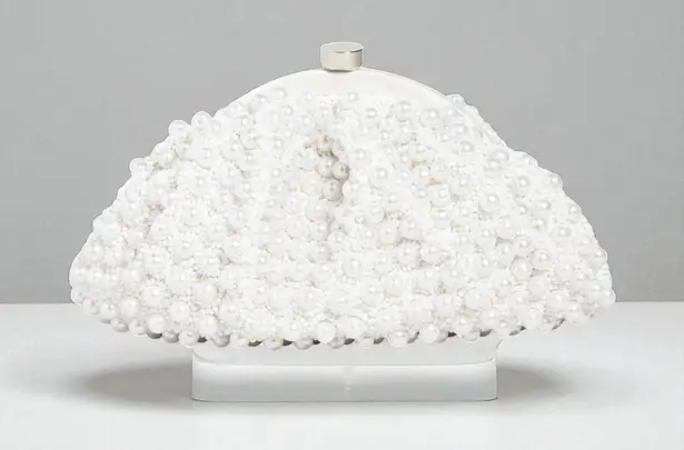 Santi Imitation Pearl Clutch – Satin & Beaded Evening Bag White