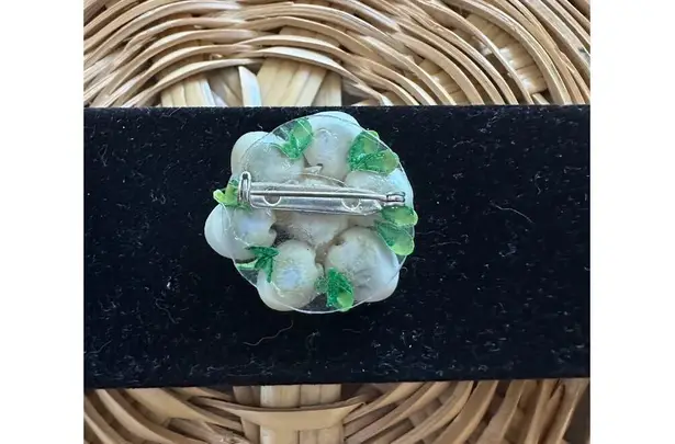 Vintage 1940's Sailormade Seashell Floral Brooch/Pink Yellow Green Jewelry Pink