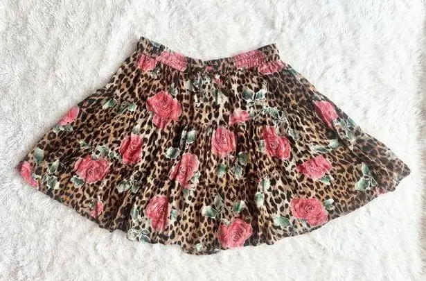 90’s Cheetah Print & Roses Tiered Skirt Brown Size M
