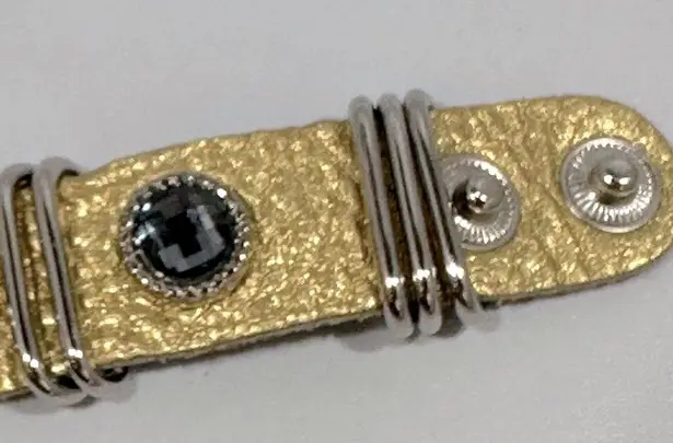 King Star Gold Silver Metallic Rhinestone Studded Accent Snap Leather Bracelet