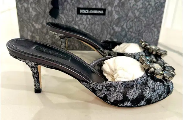 Dolce & Gabbana Lace and Crystal Slide Sandals