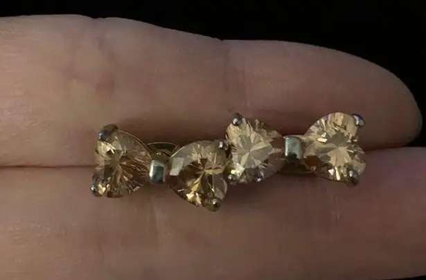 Designer Yellow Gold Trillion Cut Cubic Zirconia Bow Shape Cocktail Earrings Pink